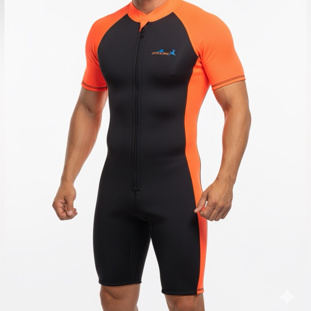 DIVE & SAIL Men’s Zip Up Short Sleeve Wet Suit Rashguard